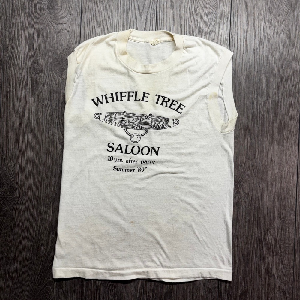 Vintage 89 Whiffle Tree Saloon Screen Stars Muscle Tee Shirt White Mens Medium
